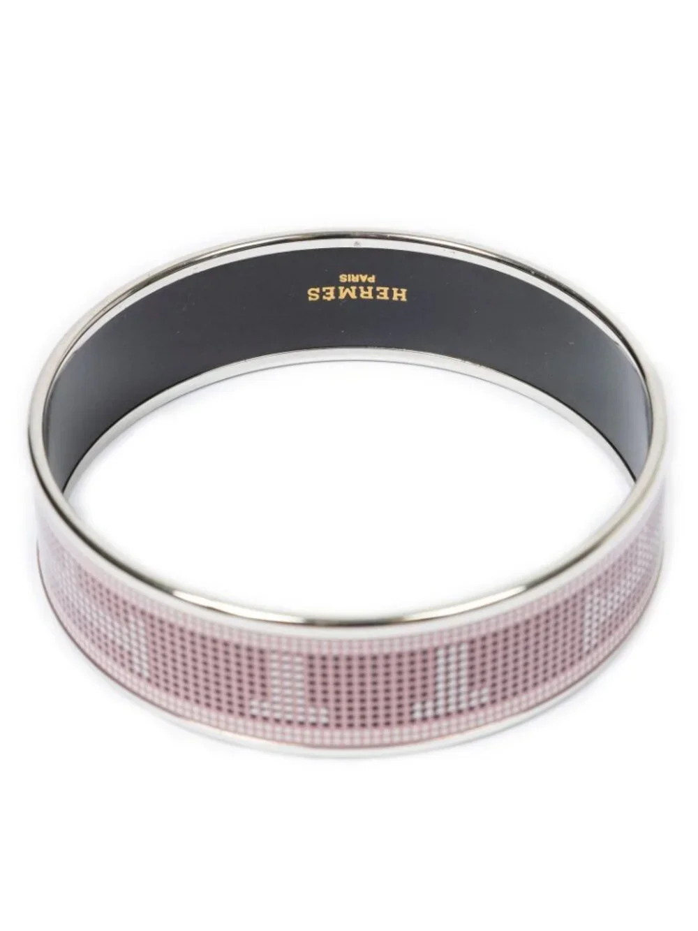 Hermes Enamel Bangle Pink Logo Motif Bracelet